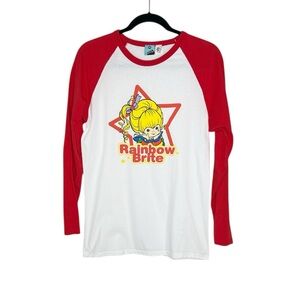 Rainbow Brite 100% Cotton Red and White Raglan Sleeve Baseball style top size M